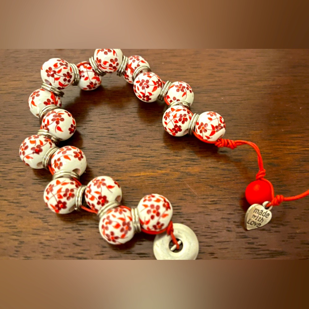 One if a kind floral handmade beaded bracelet